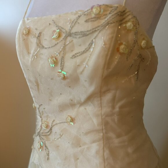 VTG Y2K Niki Livas Ivory Floral Sequin Overlay Maxi Dress 8 Cottagecore Prom - Picture 4 of 9